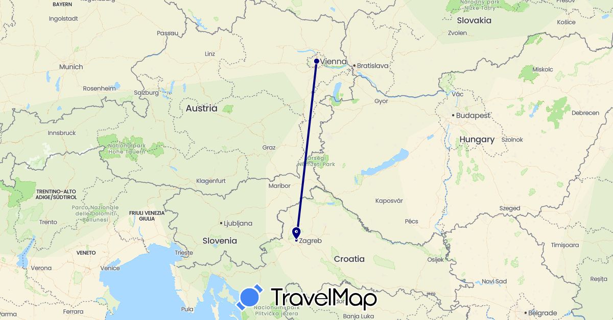 TravelMap itinerary: driving in Austria, Croatia (Europe)